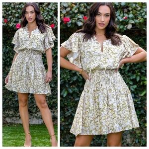 NWT Bishop & Young Floral Flutter Sleeve Smocked Mini Dress